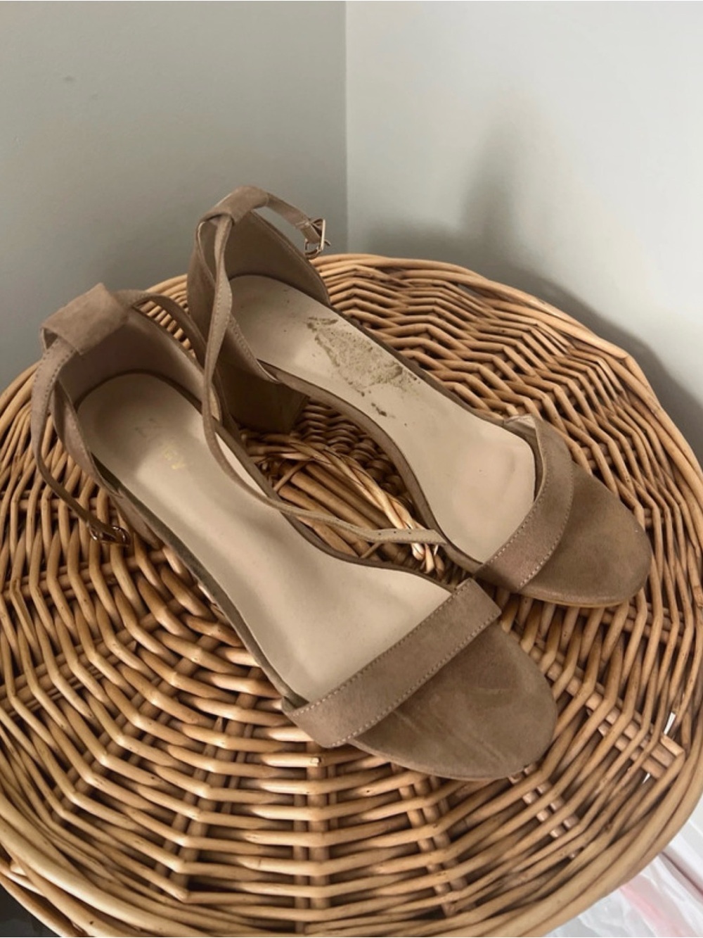 Ankle-Strap Block Heel Sandals in Taupe Suede